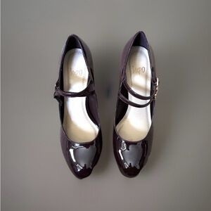Classic MaryJane Patent Leather Double Strap Block Heel Pumps Dark Burgundy 10